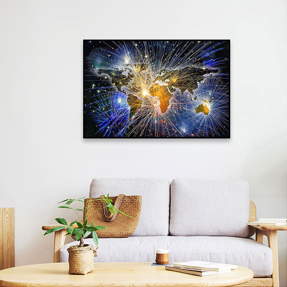 Fireworks World Map - Full Round Drill Diamond Painting 50*30CM