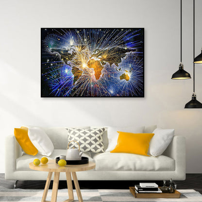 Fireworks World Map - Full Round Drill Diamond Painting 50*30CM