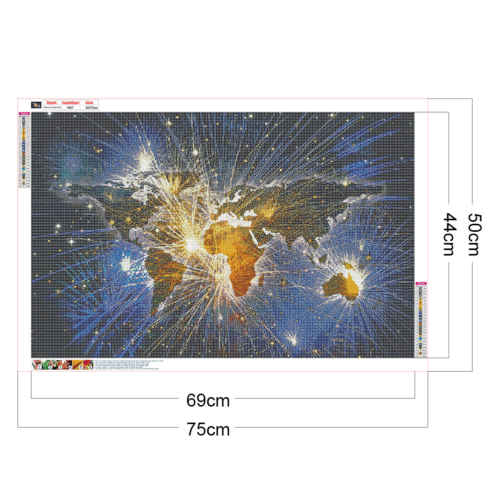 Fireworks World Map - Full Round Drill Diamond Painting 50*30CM