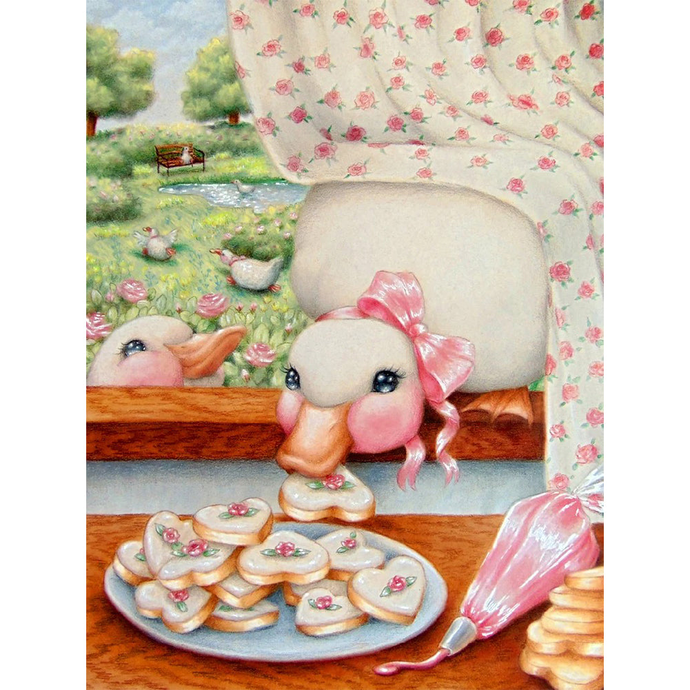 Pink Big White Goose - Full Round Drill Diamond Painting 30*40CM