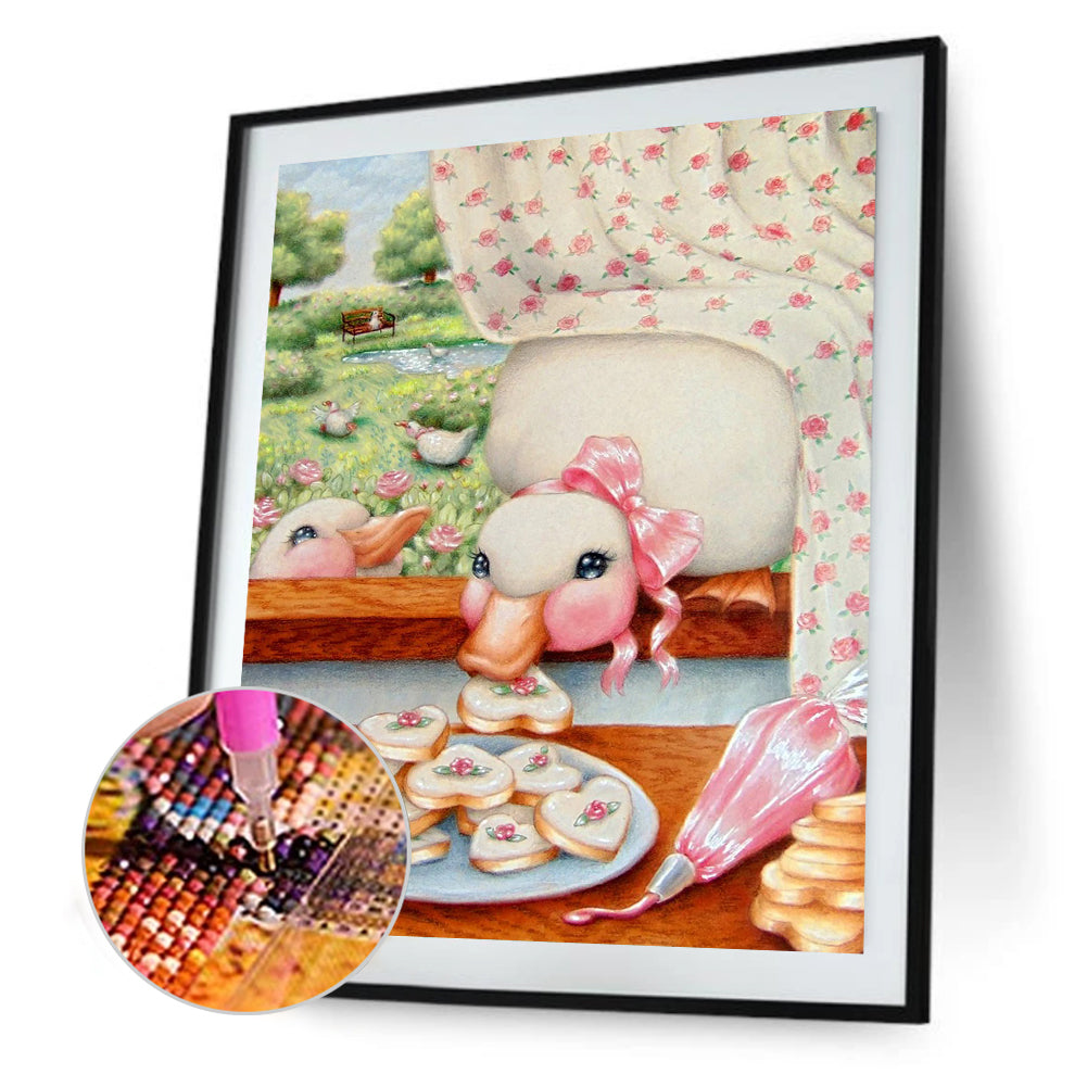 Pink Big White Goose - Full Round Drill Diamond Painting 30*40CM