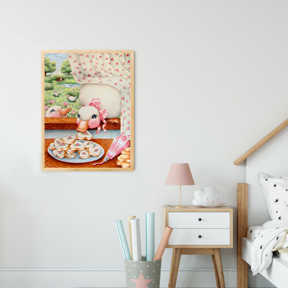 Pink Big White Goose - Full Round Drill Diamond Painting 30*40CM