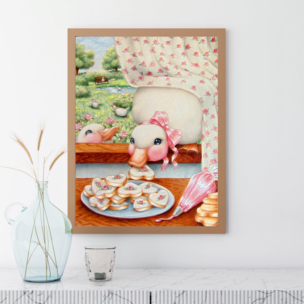 Pink Big White Goose - Full Round Drill Diamond Painting 30*40CM