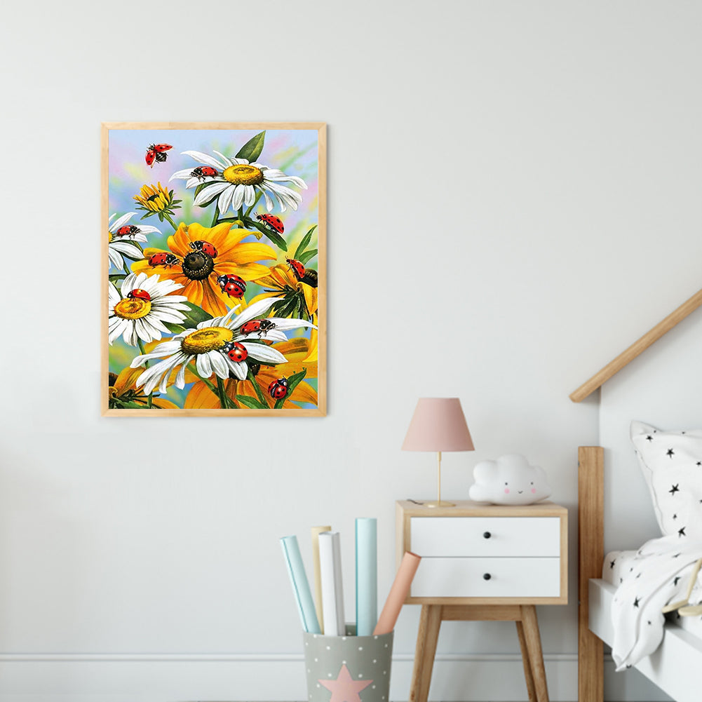 Daisy Ladybug - Full Round Drill Diamond Painting 30*40CM