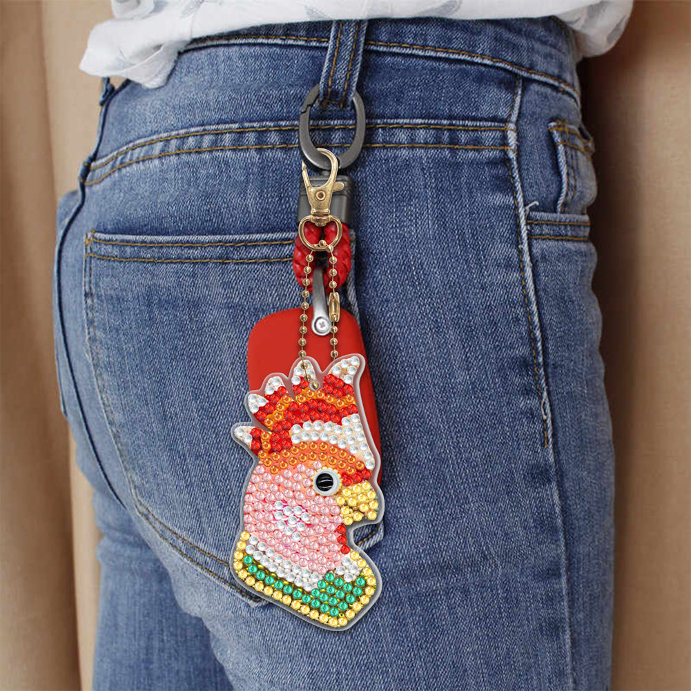 5D Diamond Painting Keyring Kits DIY Cartoon Animal Keychain Bag Pendant