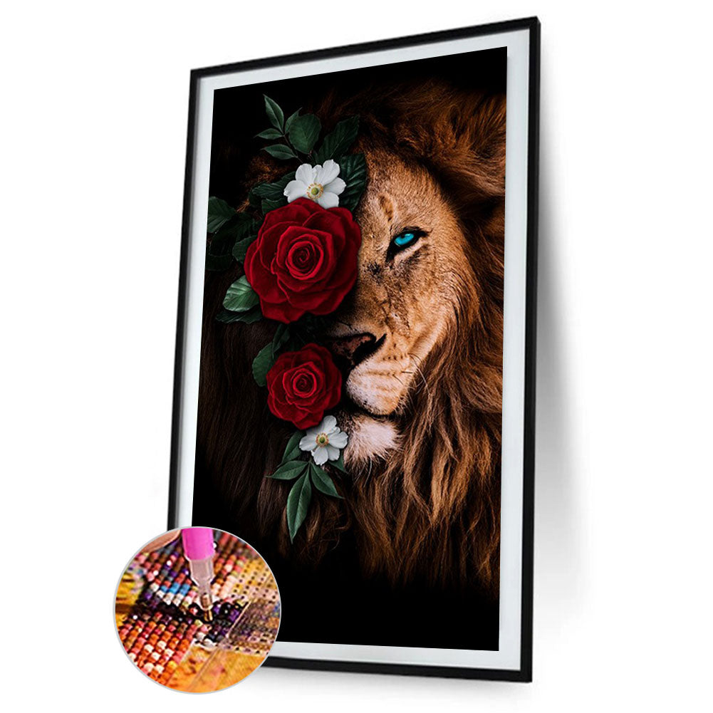 Flower Lion - Full Round Drill Diamond Painting 40*70CM