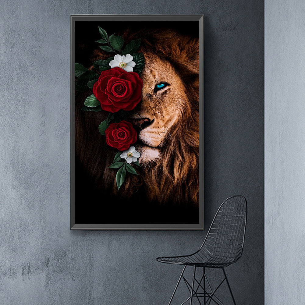 Flower Lion - Full Round Drill Diamond Painting 40*70CM