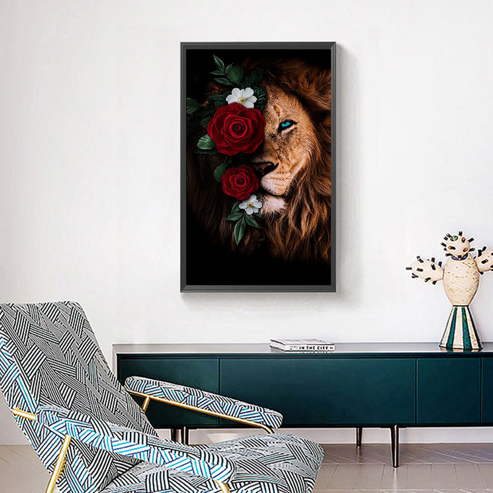 Flower Lion - Full Round Drill Diamond Painting 40*70CM