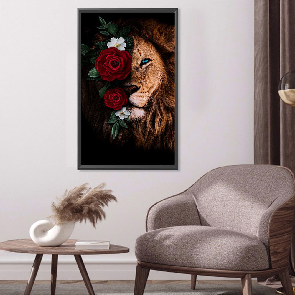 Flower Lion - Full Round Drill Diamond Painting 40*70CM