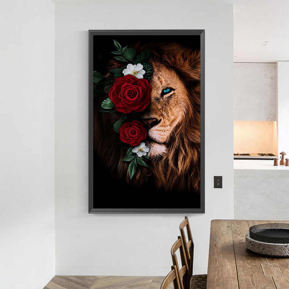 Flower Lion - Full Round Drill Diamond Painting 40*70CM