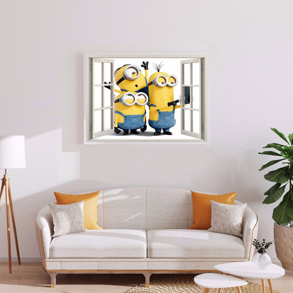 Minions Outside The Window - Full Round Drill Diamond Painting 40*30CM