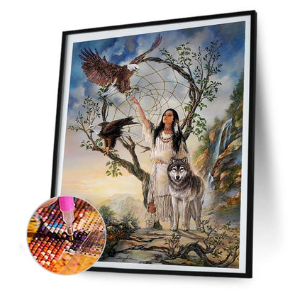 Girl And Wolf - Full Round Drill Diamond Painting 50*60CM