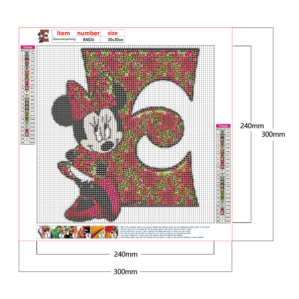 Mickey Mouse Letter E - Full Round Drill Diamond Painting 30*30CM