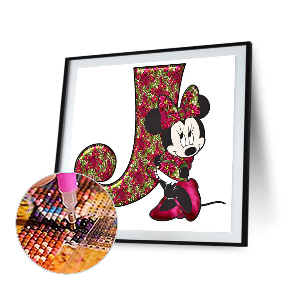 Mickey Mouse Letter J - Full Round Drill Diamond Painting 30*30CM