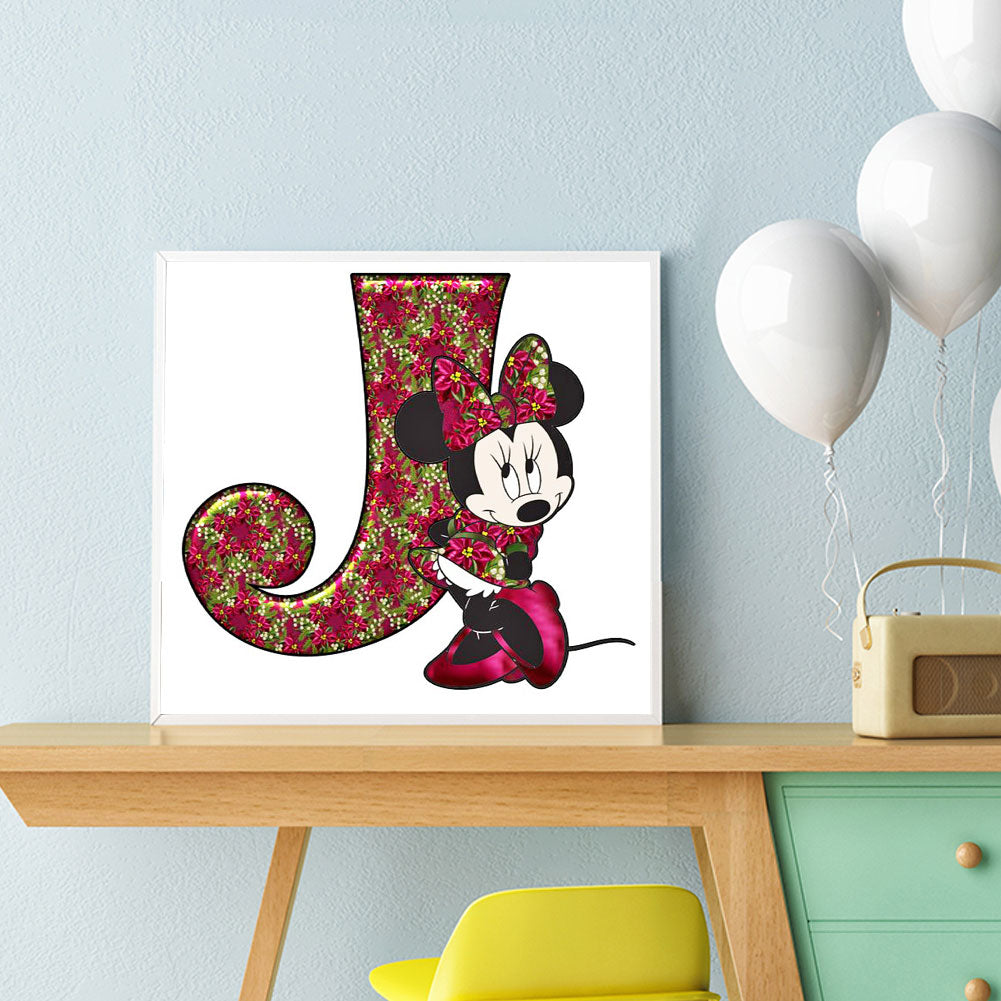 Mickey Mouse Letter J - Full Round Drill Diamond Painting 30*30CM