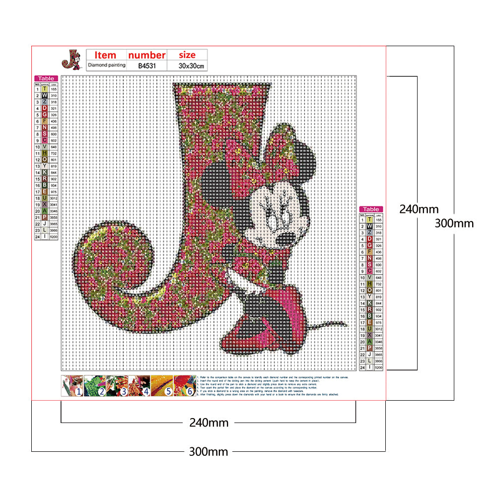 Mickey Mouse Letter J - Full Round Drill Diamond Painting 30*30CM