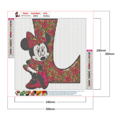 Mickey Mouse Letter L - Full Round Drill Diamond Painting 30*30CM