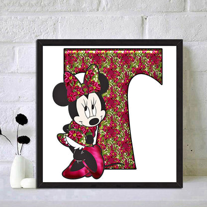 Mickey Mouse Letter T - Full Round Drill Diamond Painting 30*30CM