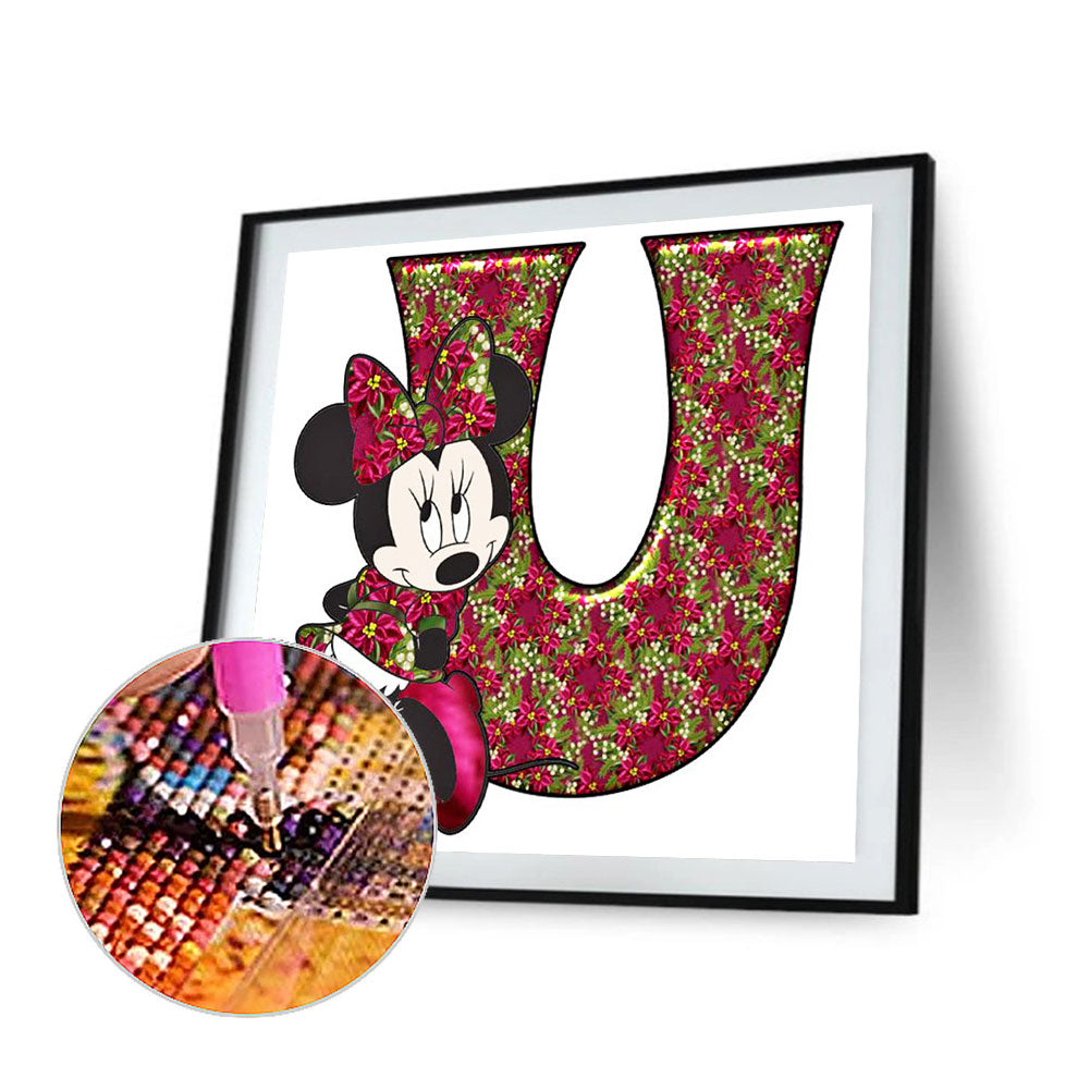 Mickey Mouse Letter U - Full Round Drill Diamond Painting 30*30CM