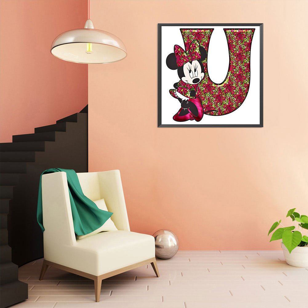 Mickey Mouse Letter U - Full Round Drill Diamond Painting 30*30CM