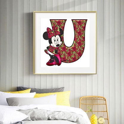 Mickey Mouse Letter U - Full Round Drill Diamond Painting 30*30CM