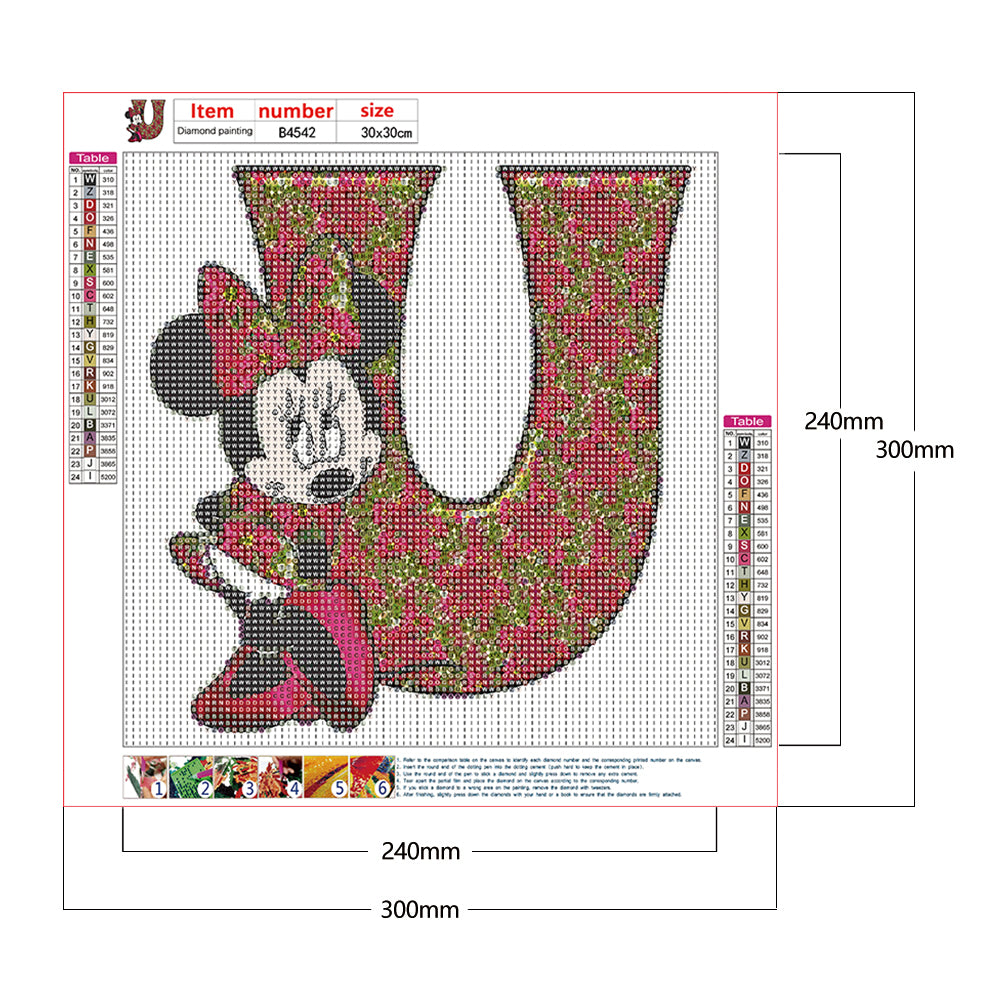 Mickey Mouse Letter U - Full Round Drill Diamond Painting 30*30CM