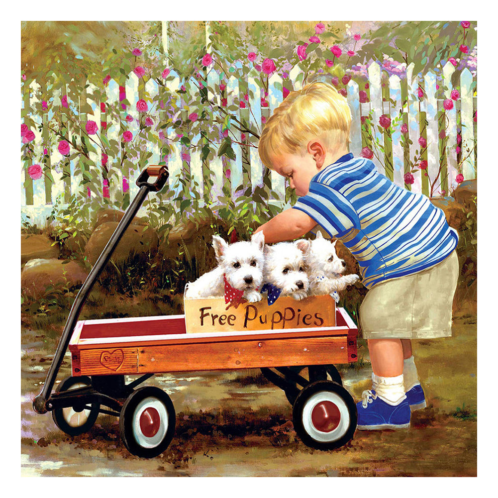 Little Boy Pushing A Dog - Full Square Drill Diamond Painting 50*50CM