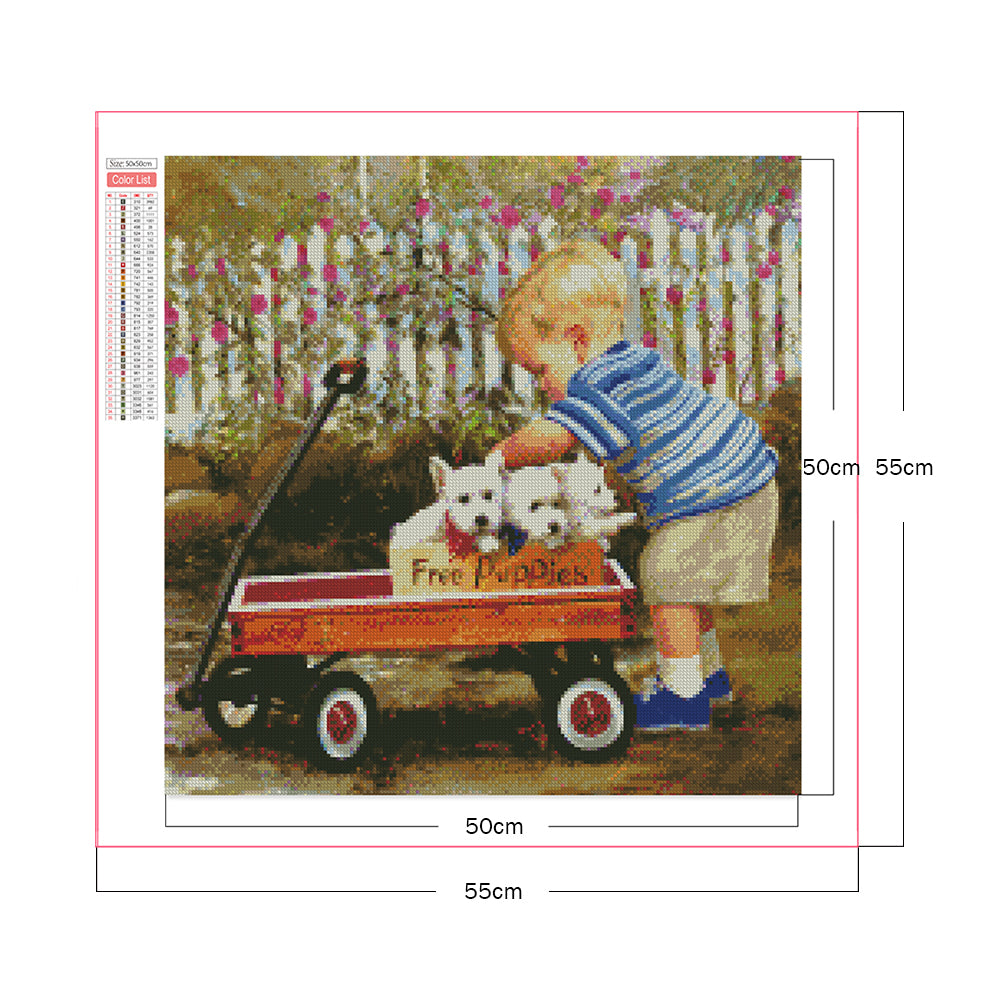 Little Boy Pushing A Dog - Full Square Drill Diamond Painting 50*50CM