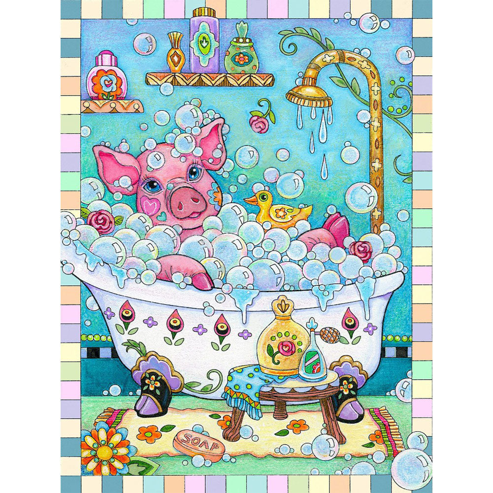 Pig In Bathtub - Full Round Drill Diamond Painting 30*40CM