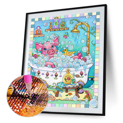 Pig In Bathtub - Full Round Drill Diamond Painting 30*40CM