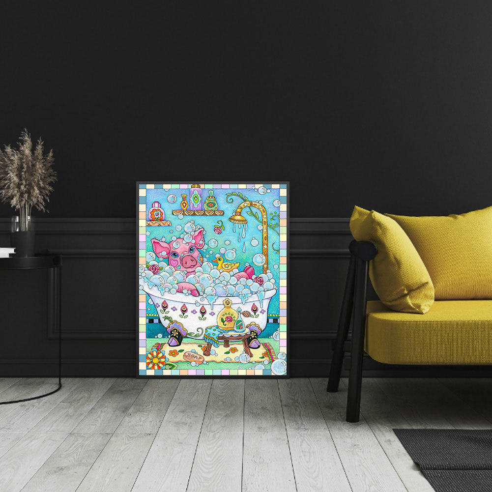 Pig In Bathtub - Full Round Drill Diamond Painting 30*40CM