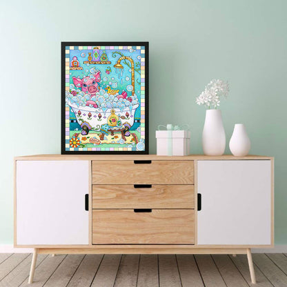Pig In Bathtub - Full Round Drill Diamond Painting 30*40CM