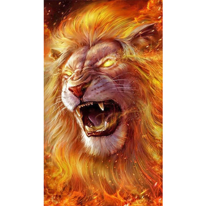 Flame Lion - Full Round Drill Diamond Painting 40*70CM