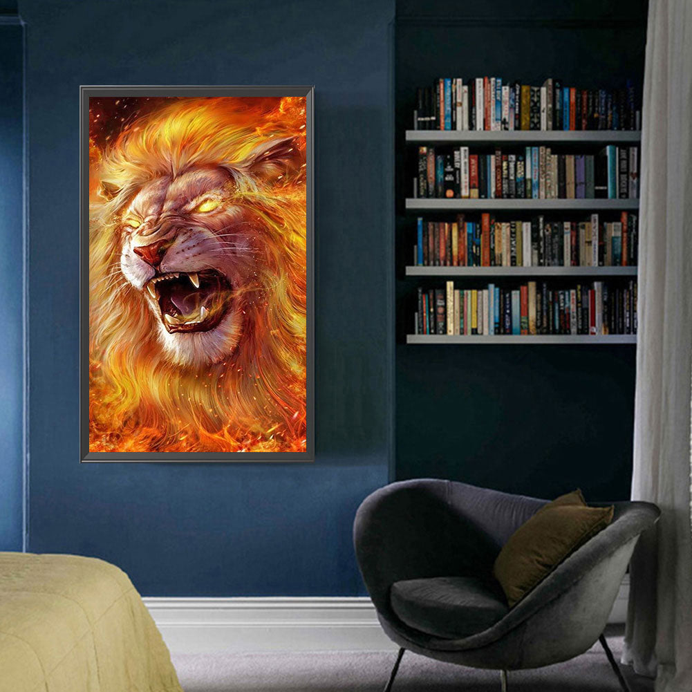 Flame Lion - Full Round Drill Diamond Painting 40*70CM