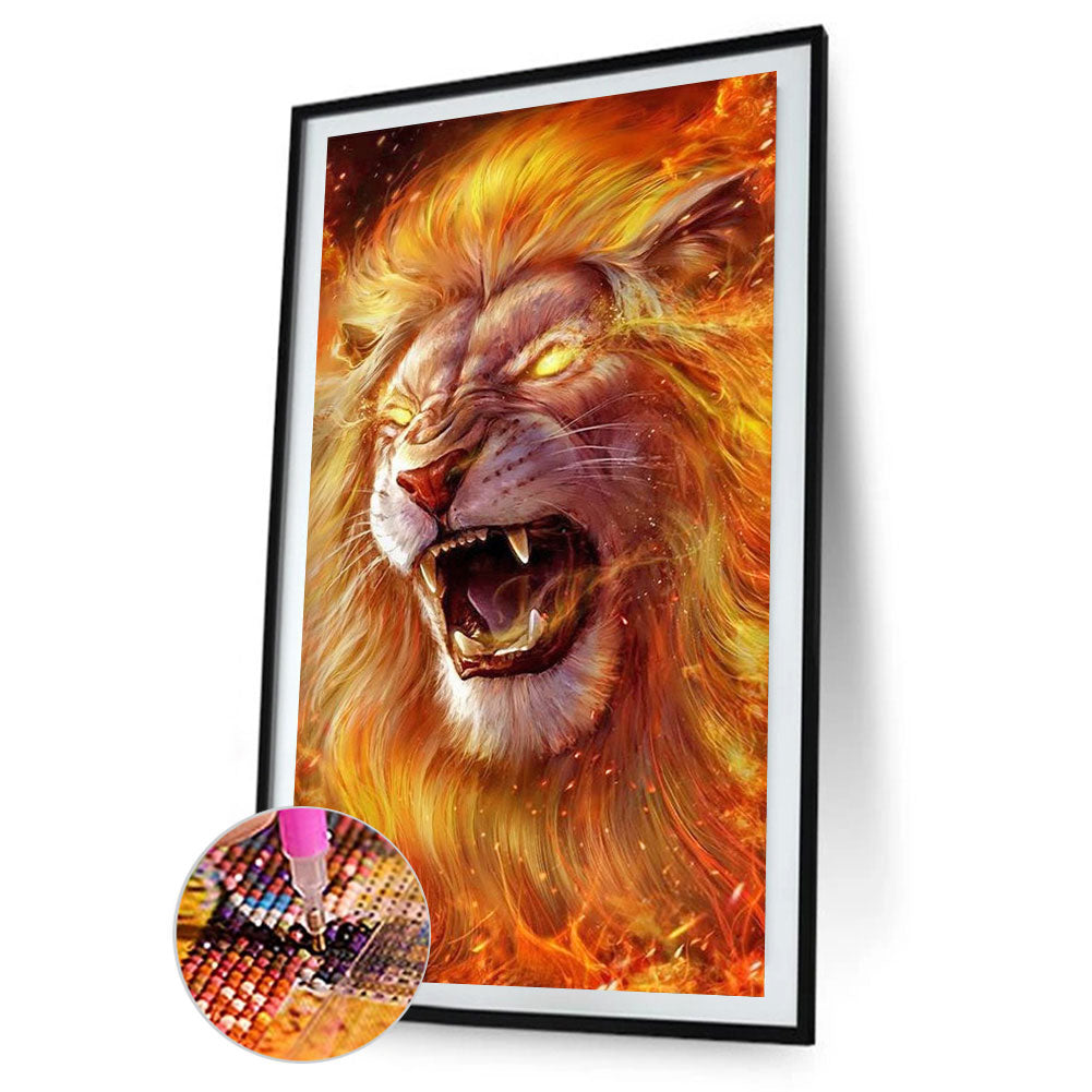 Flame Lion - Full Round Drill Diamond Painting 40*70CM