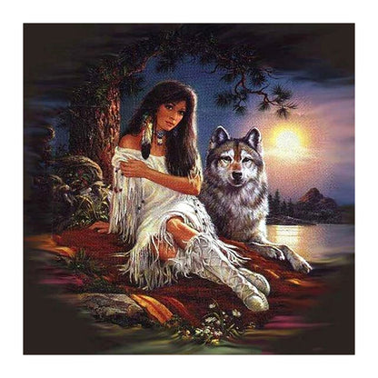 Girl And Wolf - Full Square Drill Diamond Painting 30*30CM