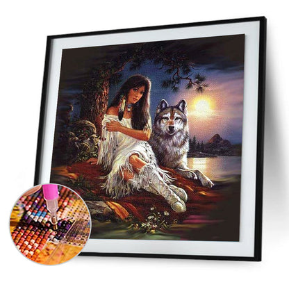 Girl And Wolf - Full Square Drill Diamond Painting 30*30CM