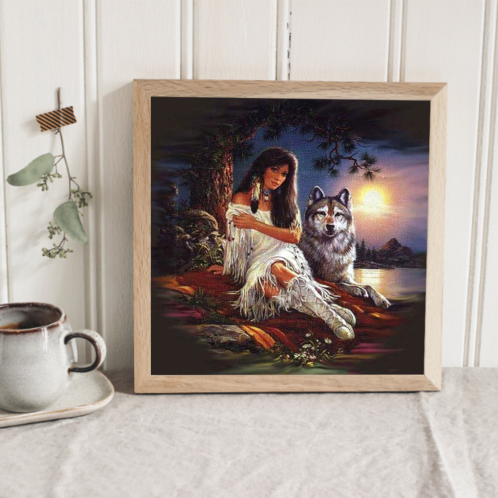 Girl And Wolf - Full Square Drill Diamond Painting 30*30CM