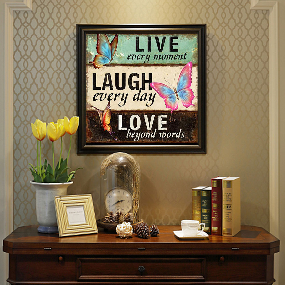 Butterfly In English - Full Round Drill Diamond Painting 40*40CM