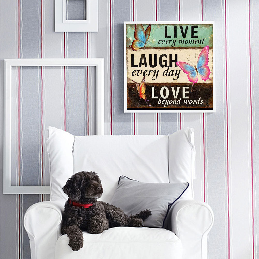 Butterfly In English - Full Round Drill Diamond Painting 40*40CM