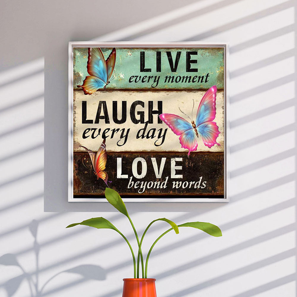 Butterfly In English - Full Round Drill Diamond Painting 40*40CM