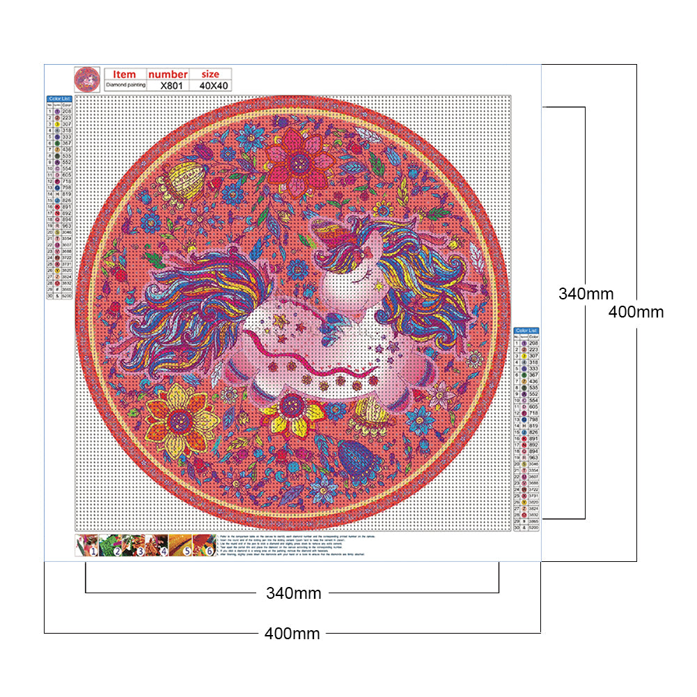 Unicorn Circle Pattern - Full Round Drill Diamond Painting 40*40CM