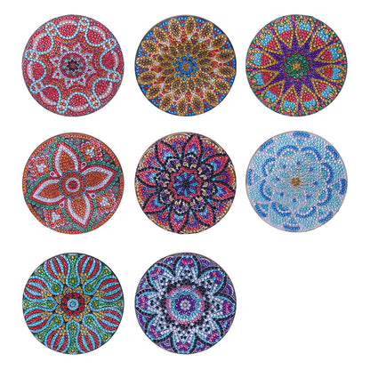 8pcs 5D DIY Diamond Painting Mandala Round Coaster Cup Pad Table Placemat