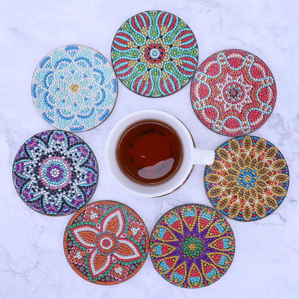 8pcs 5D DIY Diamond Painting Mandala Round Coaster Cup Pad Table Placemat