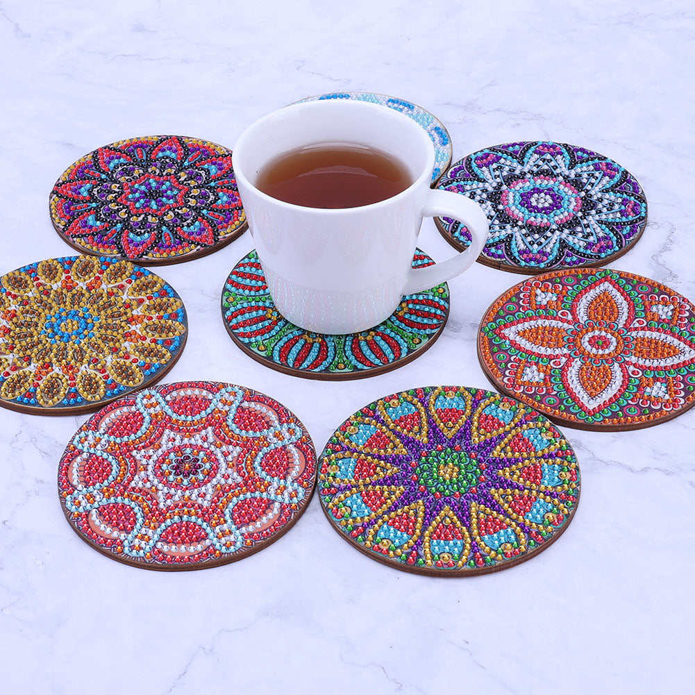 8pcs 5D DIY Diamond Painting Mandala Round Coaster Cup Pad Table Placemat