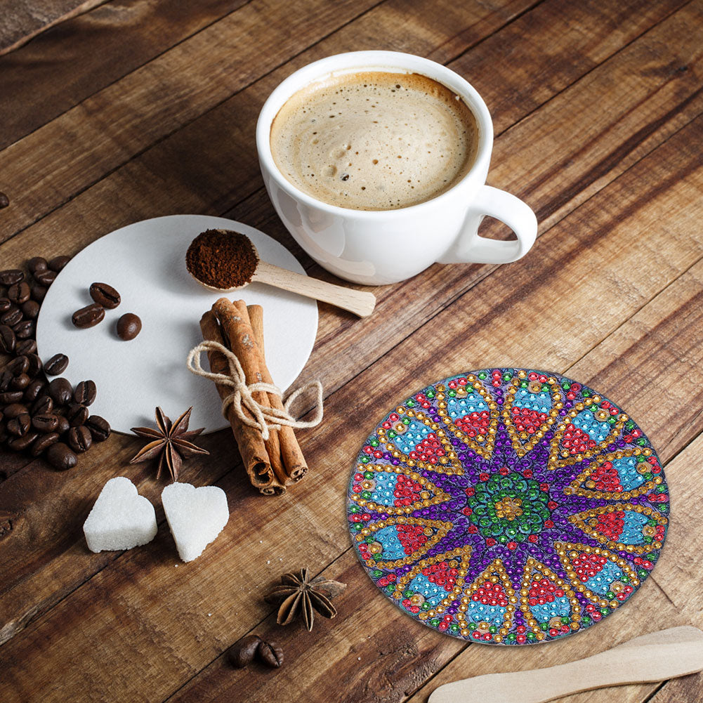 5D DIY Diamond Painting Mandala Wooden Round Coaster Cup Cushion Placemat
