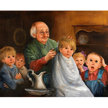 Kid Cutting Hair - Full Round Drill Diamond Painting 40*30CM
