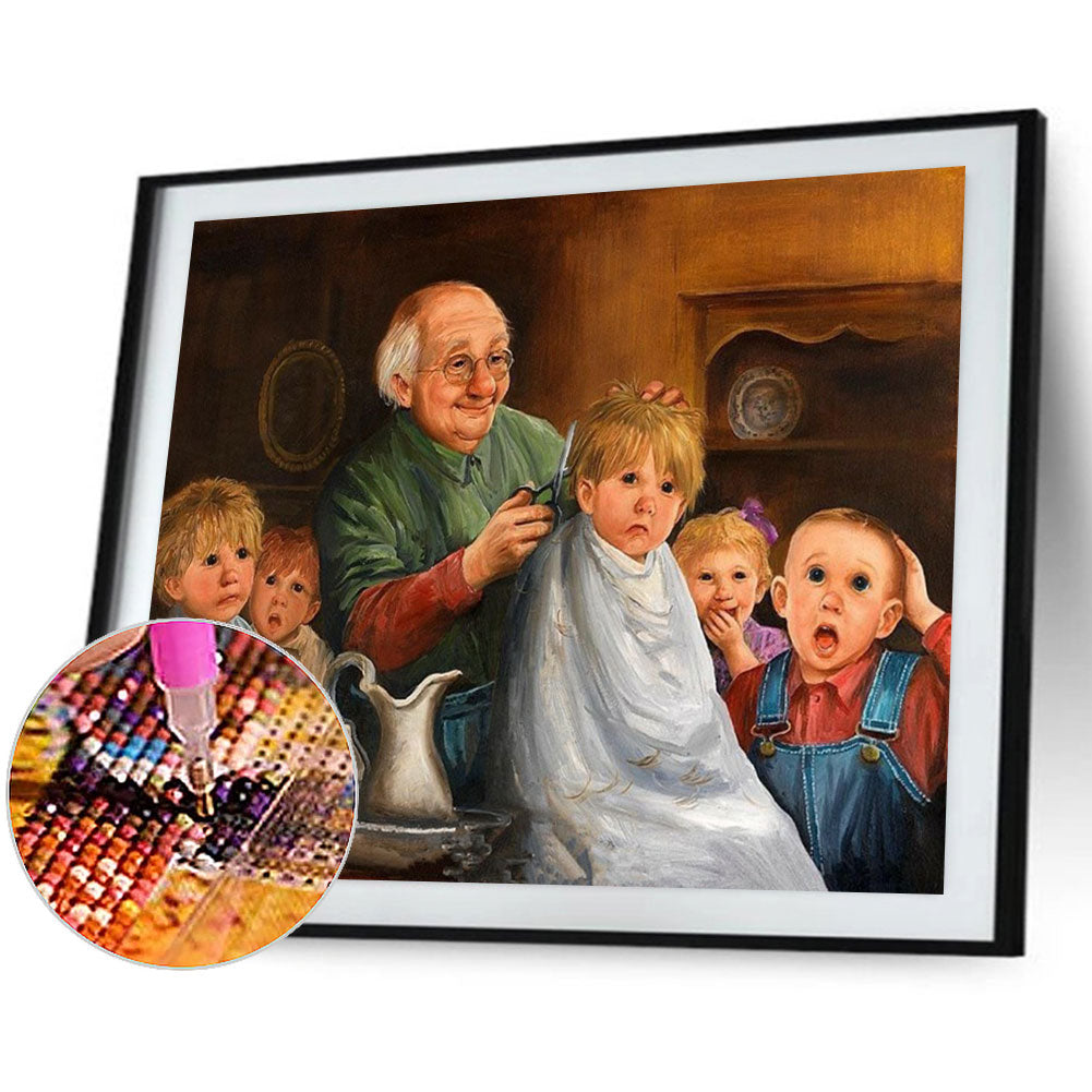 Kid Cutting Hair - Full Round Drill Diamond Painting 40*30CM
