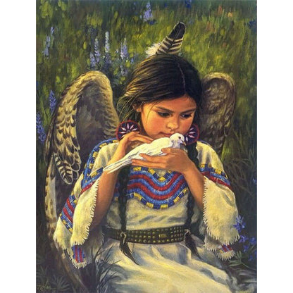 Pigeon Girl - Full Round Drill Diamond Painting 30*40CM