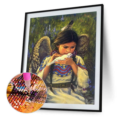 Pigeon Girl - Full Round Drill Diamond Painting 30*40CM